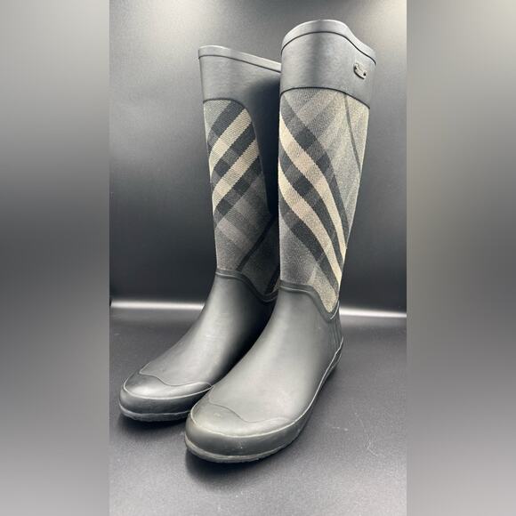 Burberry Clemence Charcoal Check Rain Boots | Size 41 - Picture 1 of 16